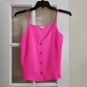 Skies Are Blue Neon Pink Button Front Tank Top Small V Neck Cami Blouse